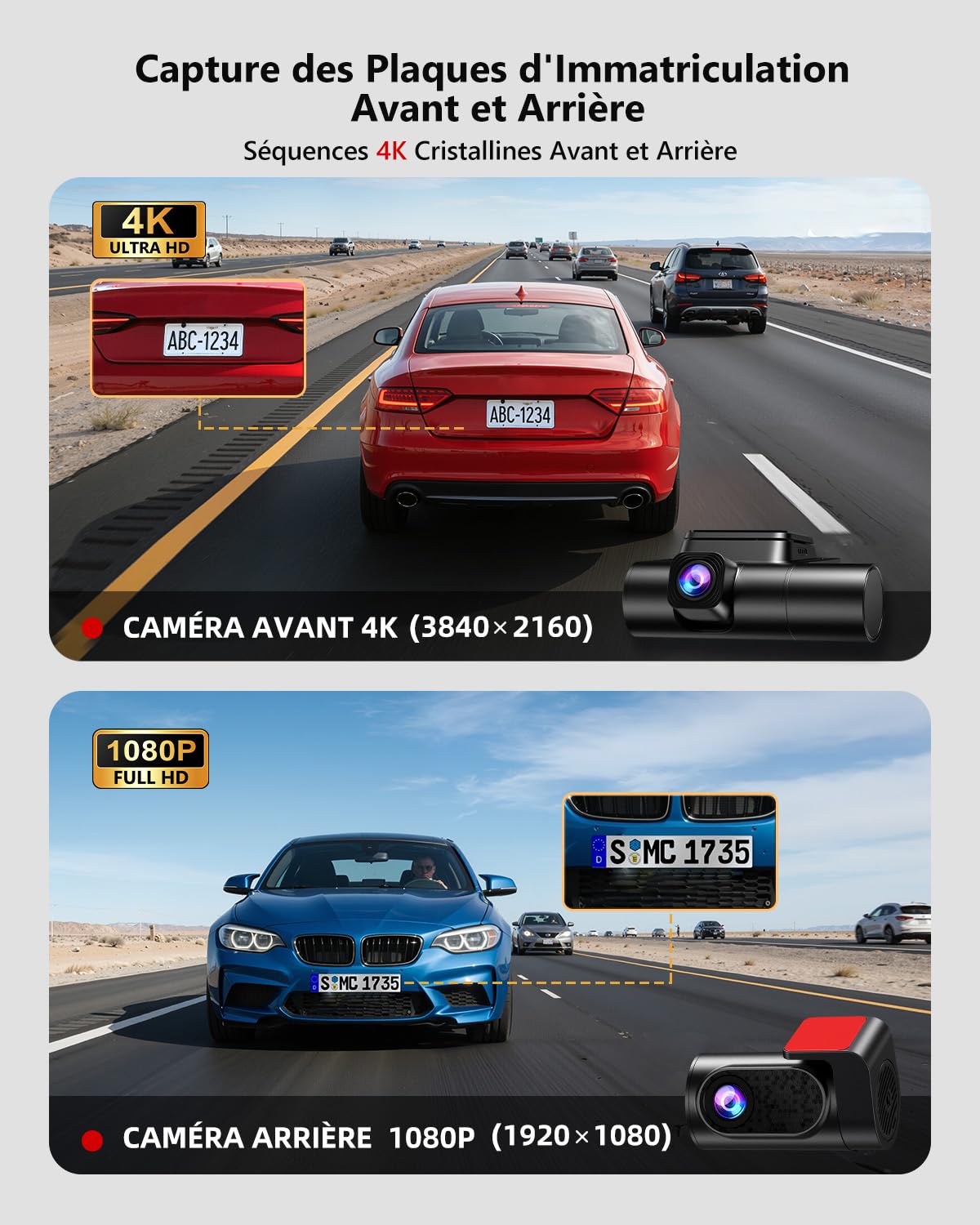 Jzones Dashcam Auto 3 Canaux 4K, avec STARVIS 2 Vision Nocturne et HDR, Dashcam Voiture Avant Arrière et Intérieure, Surveillance Stationnement 24H, Capteur G, WiFi 6 et GPS, Carte SD de 64 Go offerte