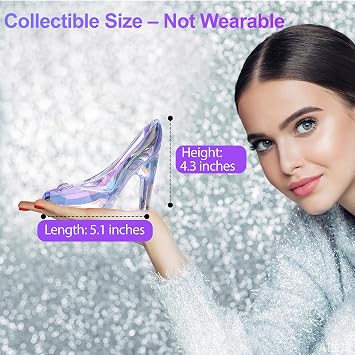 Cinderella Glass Slipper - Colorful Crystal Glass Shoe, Ideal for Cinderella Party, Girls Birthday Gift, Wedding Centerpiece, Princess Bedroom Decor, Cake Top Decor