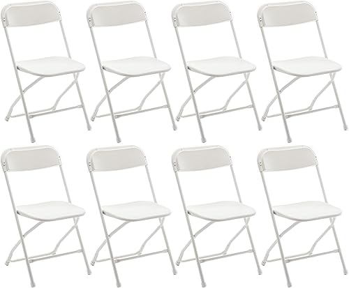 BTEXPERT Juego de 8 sillas plegables de plástico blanco, marco de acero, silla comercial de alta capacidad para eventos, juego ligero para oficina,