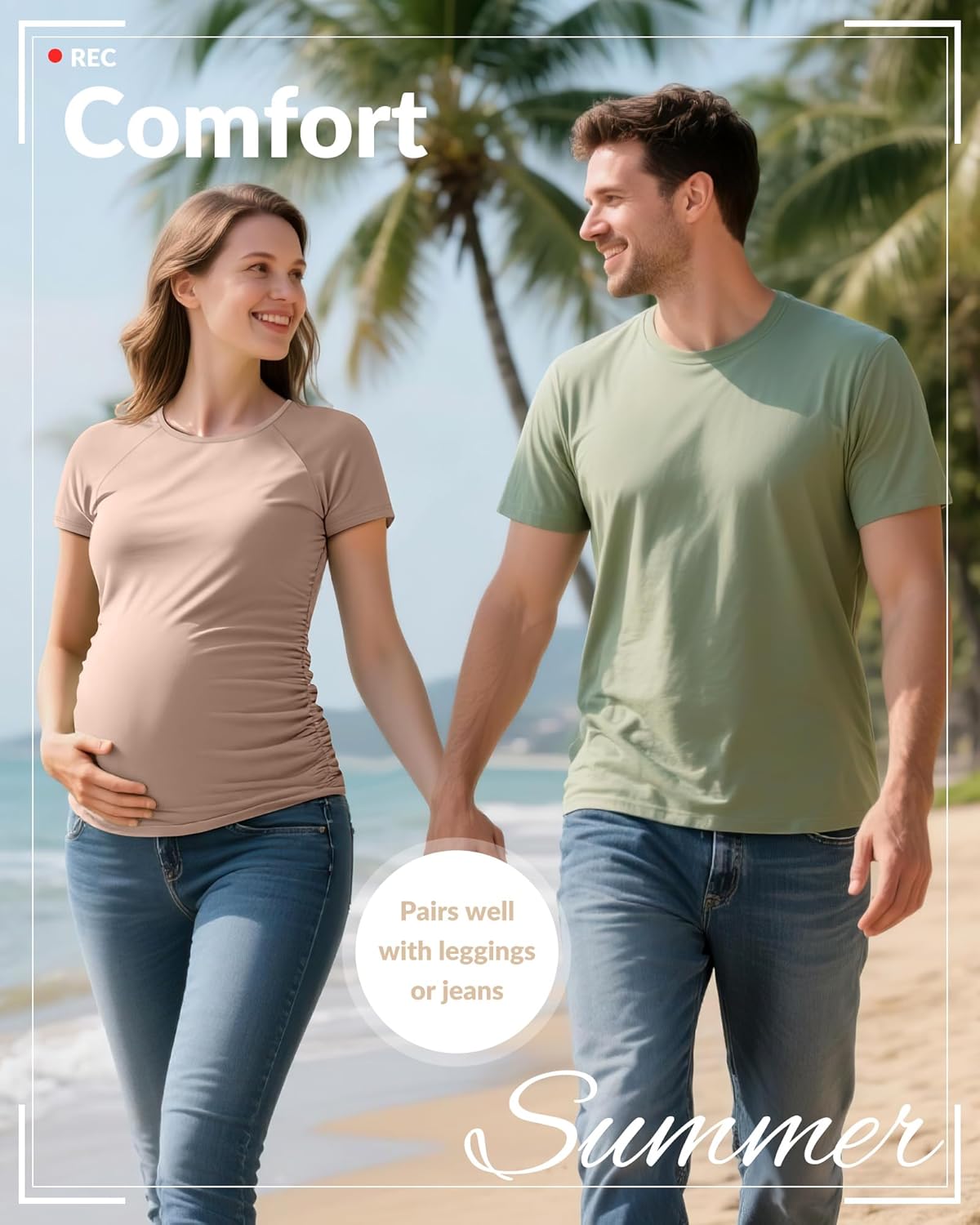 Ficerd 5 Pack Women's Maternity Shirts Short Sleeve Side Ruched Pregnancy Tops Raglan Tee Tunic Casual Mama Clothes - Image 4