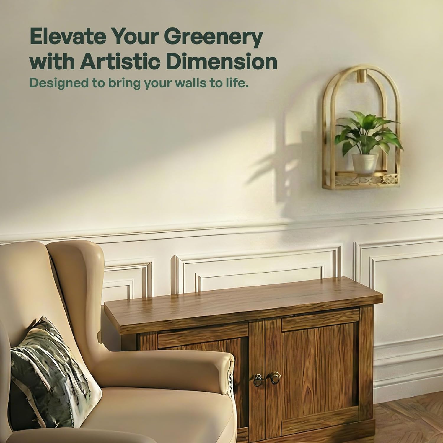 Wall Hanging Planters, Modern Iron Frame for Indoor/Outdoor Plants, Stylish Decor for Living Room, Garden, Patio 3 Pack Gold（No Light）