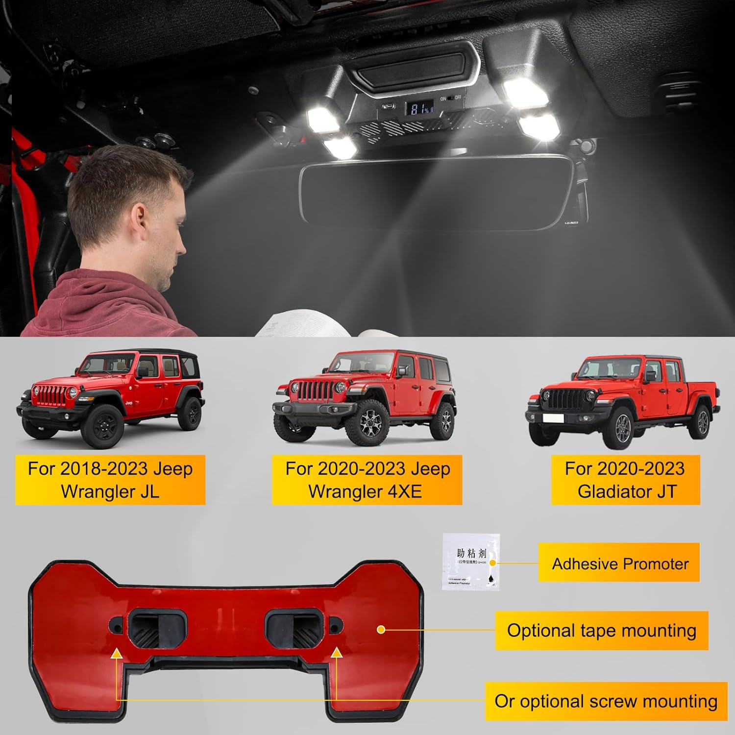 BESTAOO LED Interior Map Lights Front Seat Dome Light Compatible with 2018-2023 Jeep Wrangler JL JLU 4XE Gladiator JT, Reading Lights for Wrangler Accessories, 5980K White LED Lights