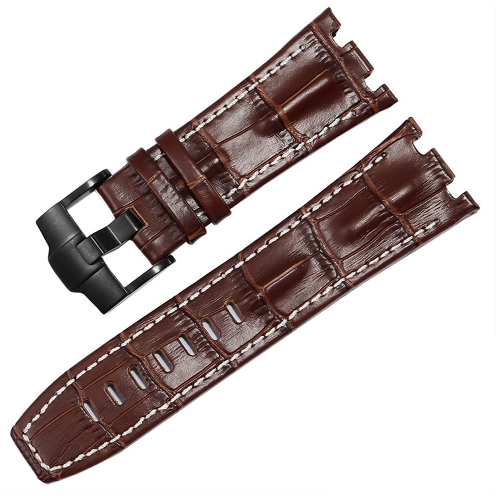 Correa de cuero para AP 15703 Royal Oak en marrón de 28mm con diseño cocodrilo