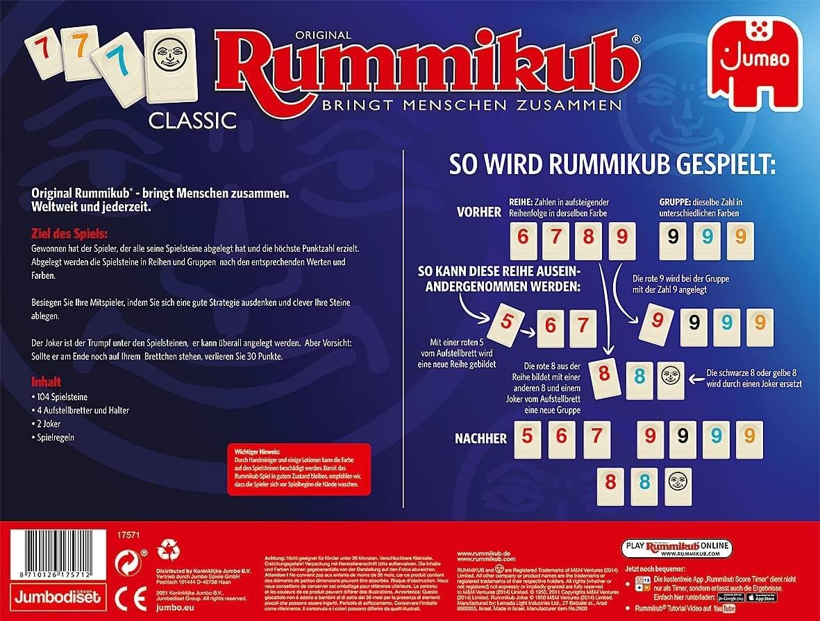 Jumbo Spiele GmbH JUM17571 Original Rummikub Classic & Spiele Hitster Original EIN Party- und Kartenspiel für Erwachsene und Familien - 2 bis 10 Spieler ab 16 Jahren Deutsch