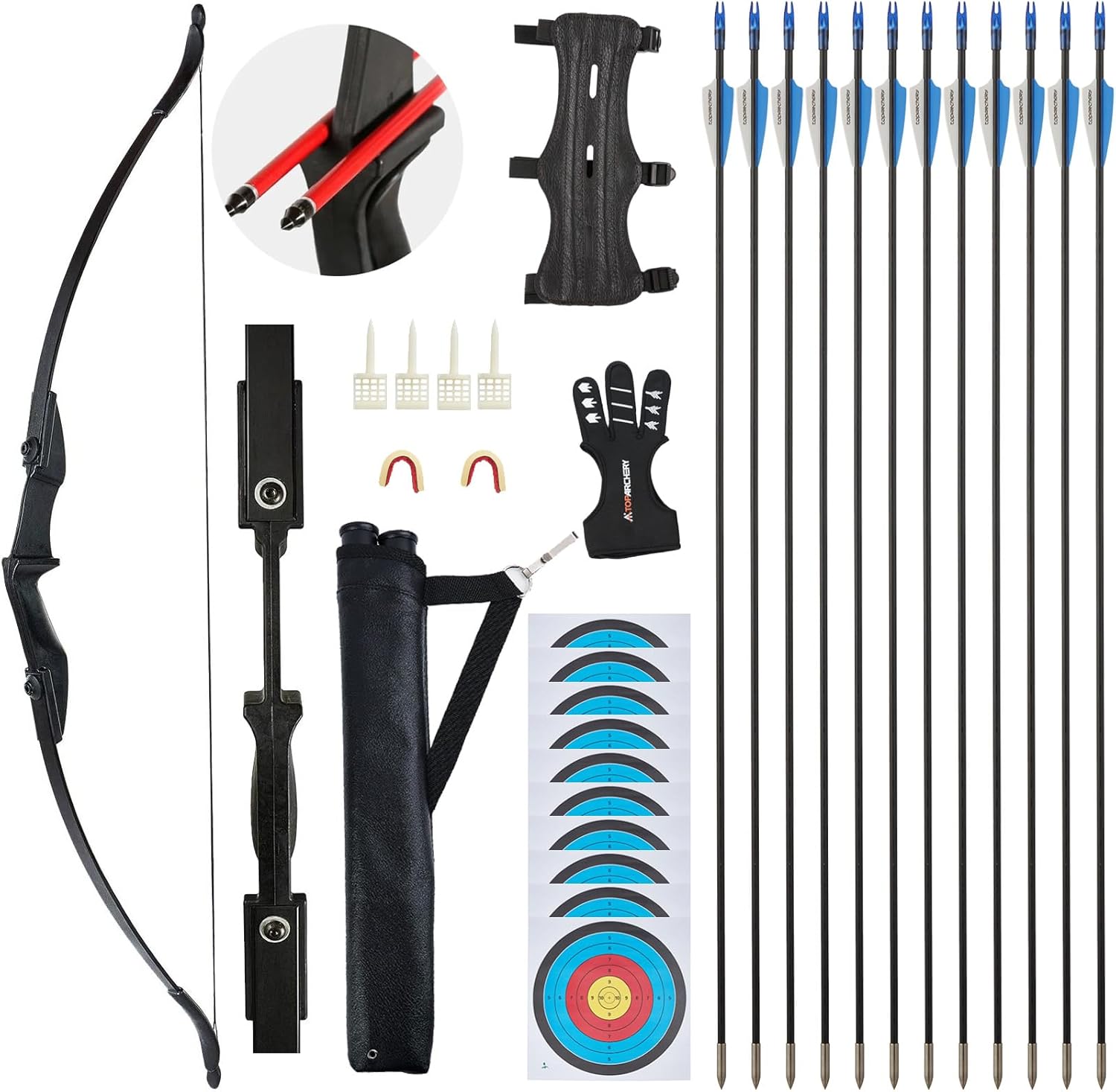 Recurve Bow and Arrow Set for Adults, Youth Bow and Arrow Set Takedown Archery Recurve Bow with 12pcs Arrows for Adults Youth Teens Beginners Right Left Hand Black - 20lbs- 40lbs