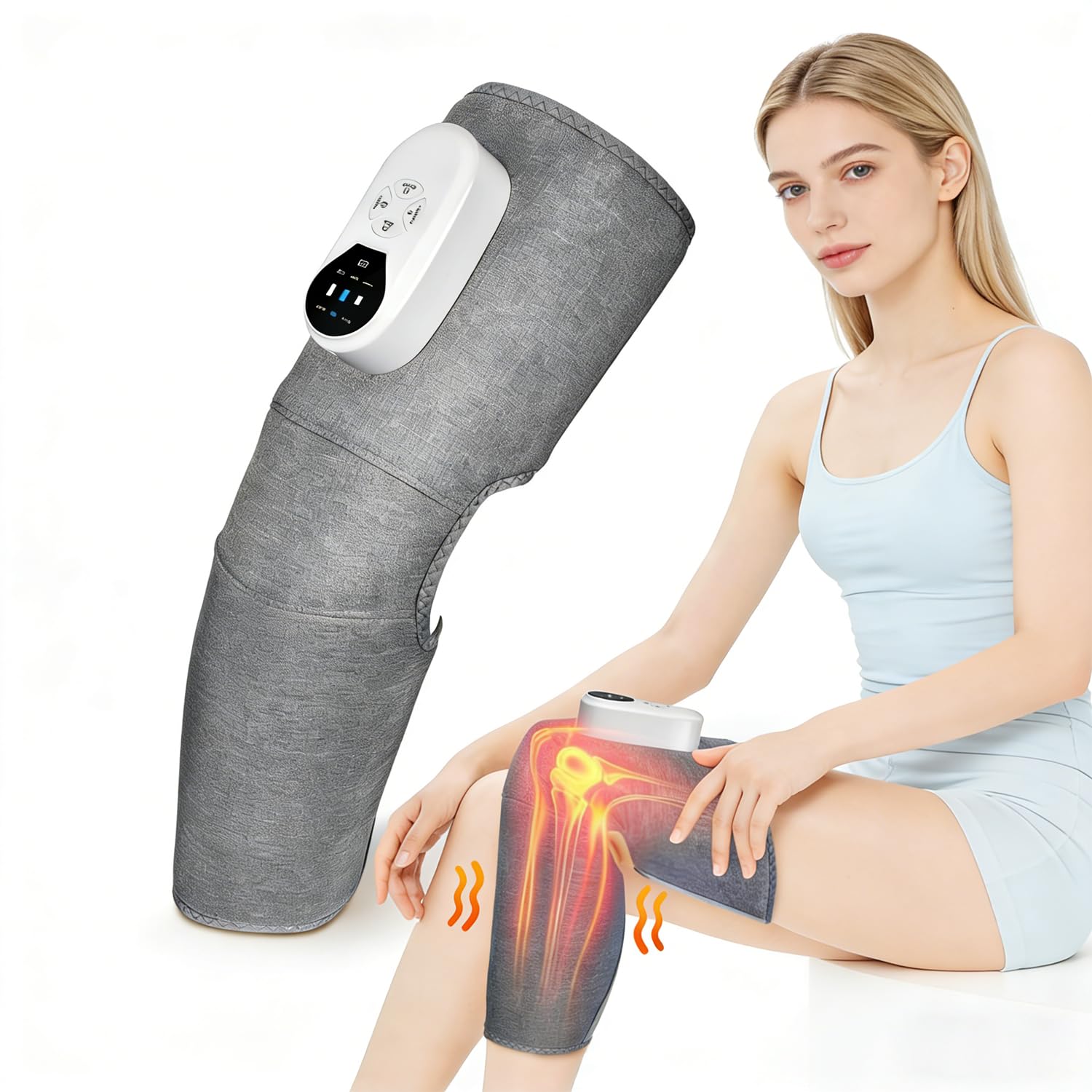 Aohcae Dispositivo di drenaggio linfatico per gambe, massaggiatore senza fili con calore e compressione, massaggiatore lipodema gambe 3 modalità, 3 livelli di intensità, massaggiatore per la
