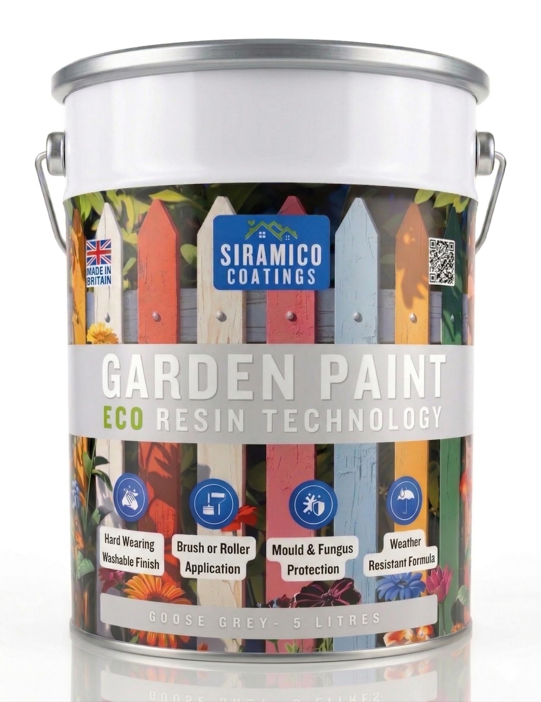 SIRAMICO COATINGS Garden Paint – 5 Litres - Eco Resin Premium One Coat Garden Paint for Garden Furniture (Goose Grey, 5 Litre)