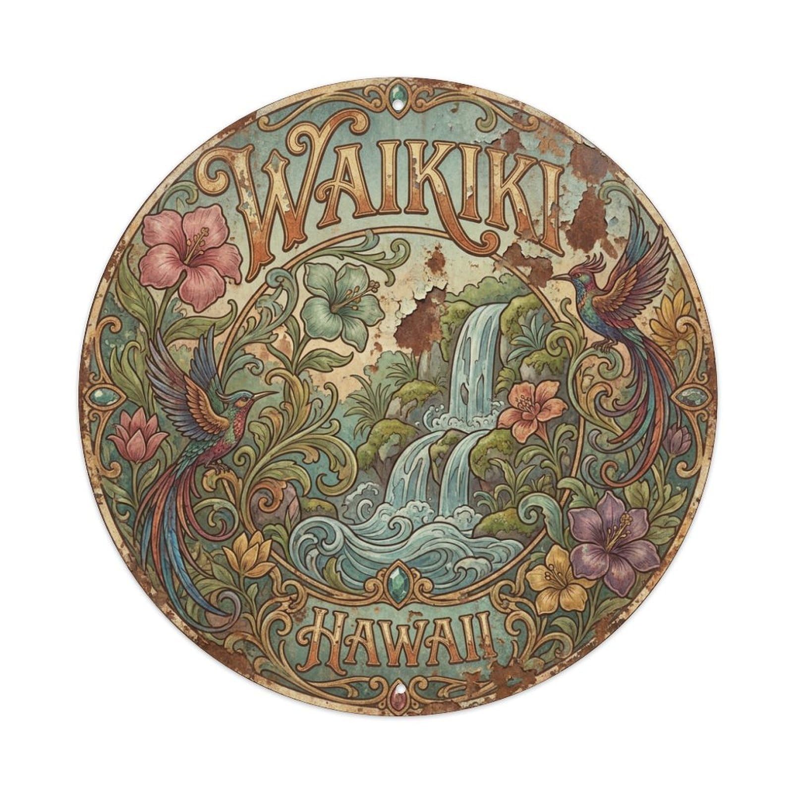 Vintage Travel Waikiki Hawaii Gem Metal Tin Sign