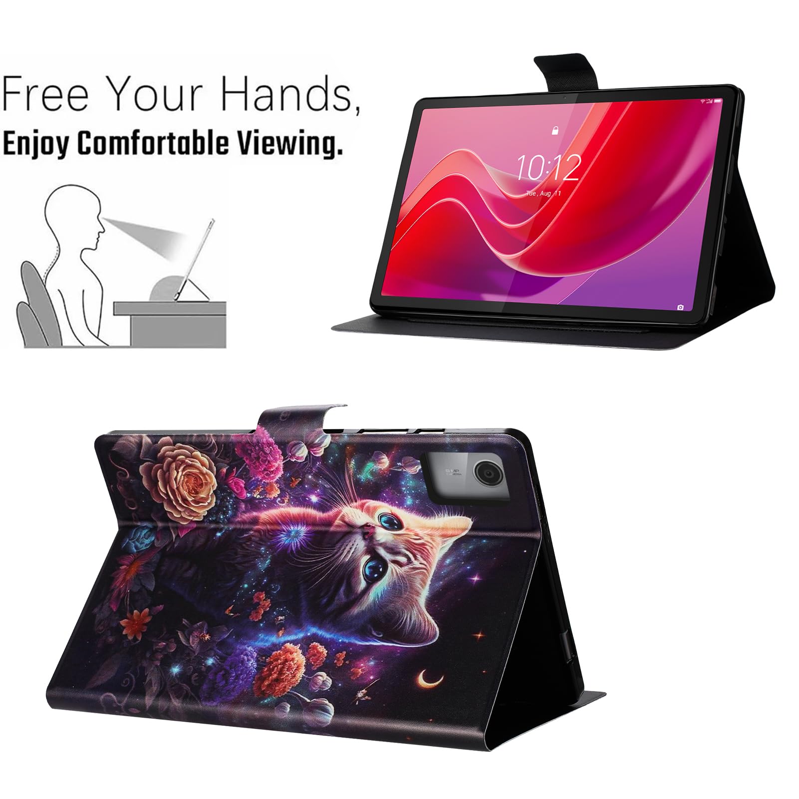 Hülle Für Lenovo Tab M11 (2024) – PU Leder, Mit Standfunktion & Kartenfach, Gelbe Katze