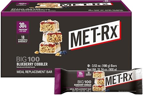 MET-Rx Big 100 barras de proteínas colosales, Blueberry Cobbler, barras de reemplazo de comidas, 4 unidades