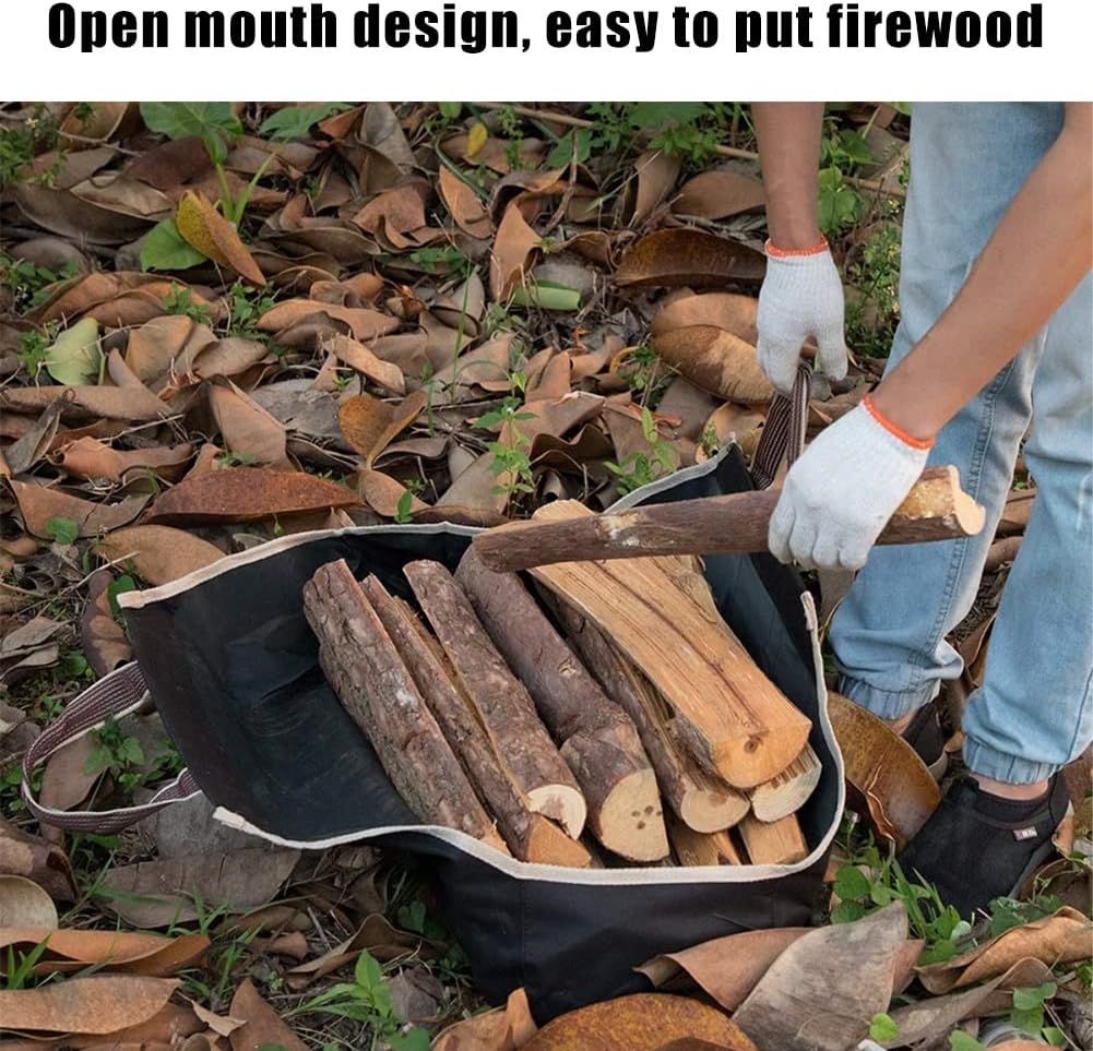 Canvas Log Carrier Bag, Waterproof Firewood Holder Baskets, Storage Holders Outdoor Firewood Bag, for Fireplaces Camping Beaches(B)