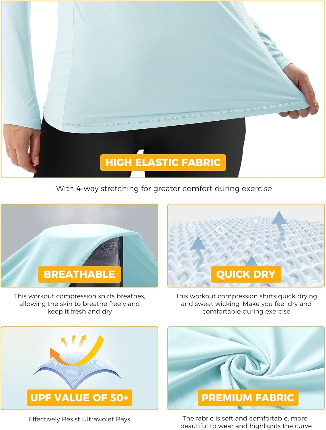 AURUZA UPF50+ Women Rash Guard UV Protection Shirts, Quick Dry Workout Long Sleeve Shirts Sun Swimming Tops for Women - Image 3