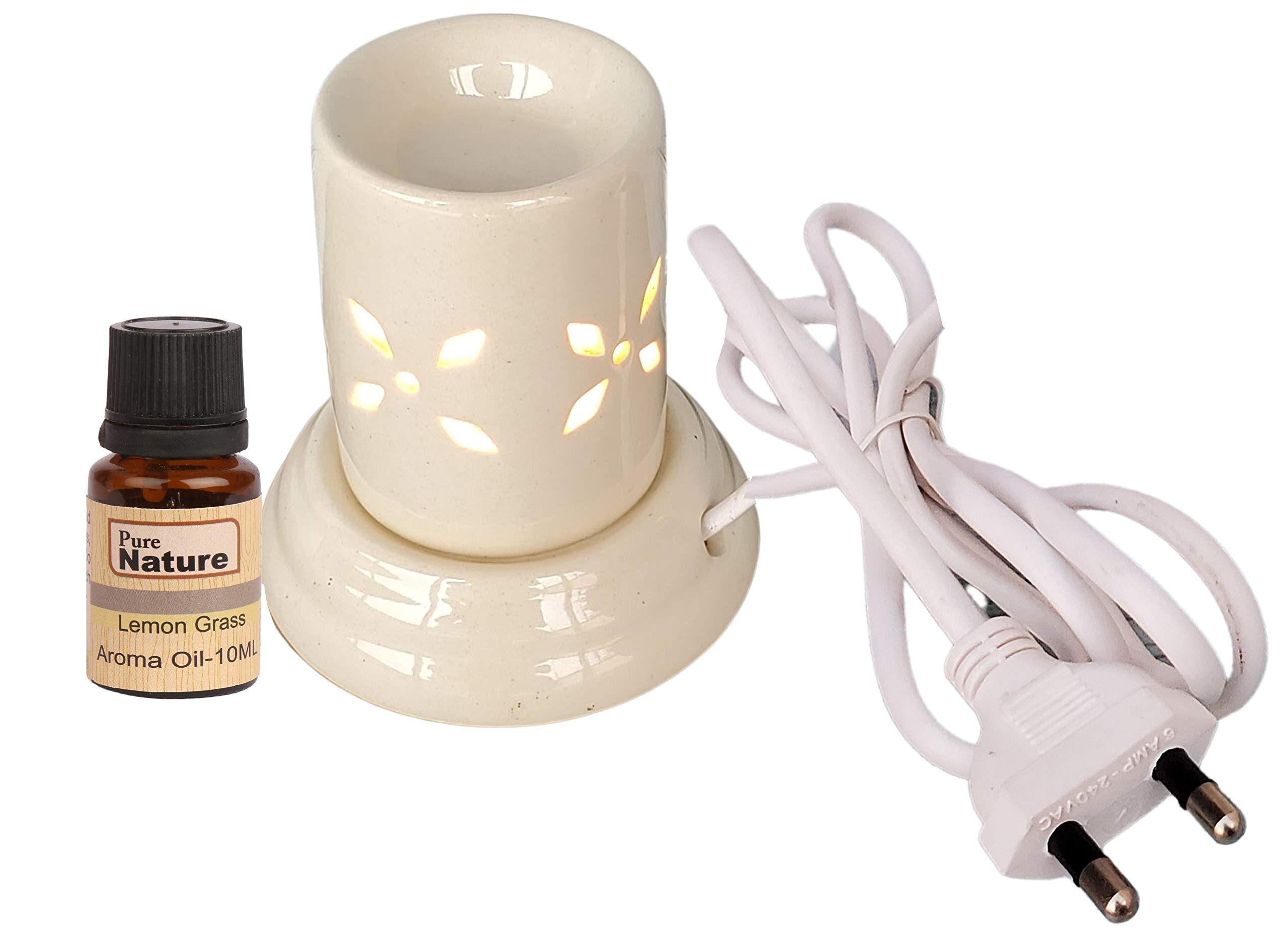 Ceramic Electric Aroma Diffuser for Home, Off White - (10 ml Lemon Grass Fragrance)