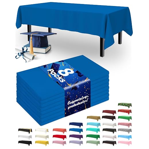 Pureegg Plastic Table Cloth Disposable 8 Pack, 54 x 108 Inch Table Cloths, Graduation Decorations Class of 2026, Graduation Party Tablecloths, Rectangle, Plastic Cover, Leakproof & Sturdy, Blue