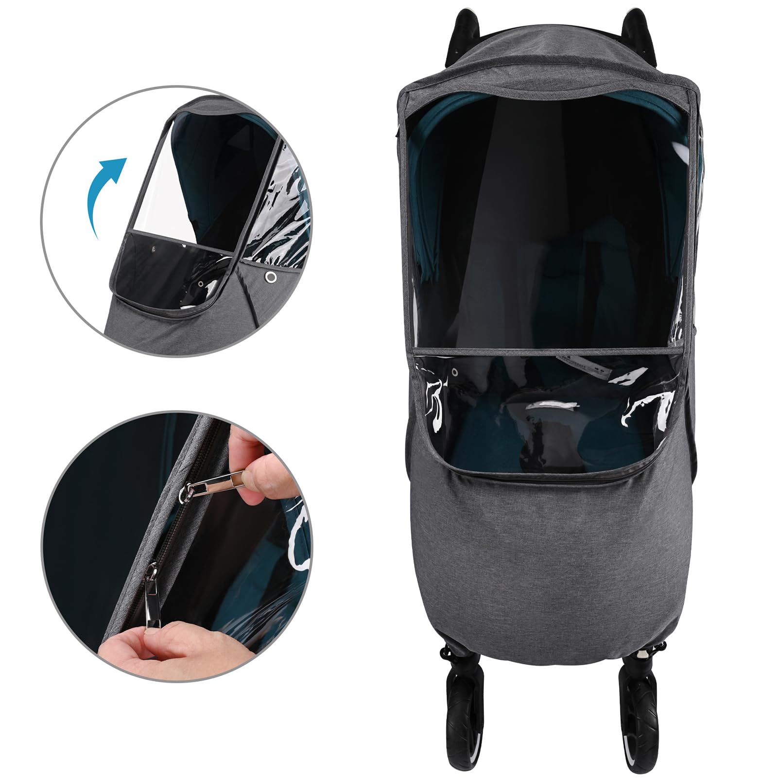 Bebamour Kinderwagen Regenschutz Universal Kinderwagen Zubehör, wasserdicht, winddicht Schutz, schützen vor Staub Schnee, Baby Travel Wetterschutz(Grey transparent type)