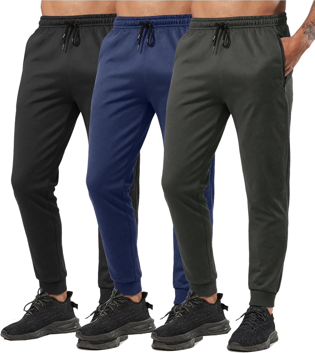 RPOVIG Men's Sweatpants 3 Pack Zipper Pockets Mens Joggers Pants Gym Workout Clothes Athletic Casual Set