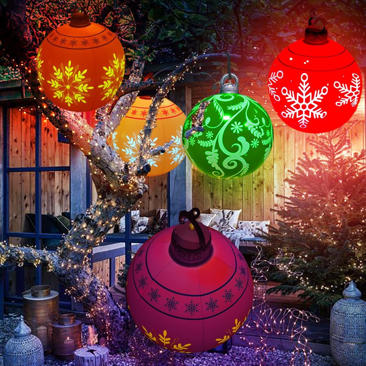 24 inch Inflatable Christmas Balls Ornaments, Christmas Decoration LED Lights with PVC, Giant Xmas Party Supplies, Garden Glow Up Balls with Remotes, Hanging Disco Balls Decor for Outdoor 2Red