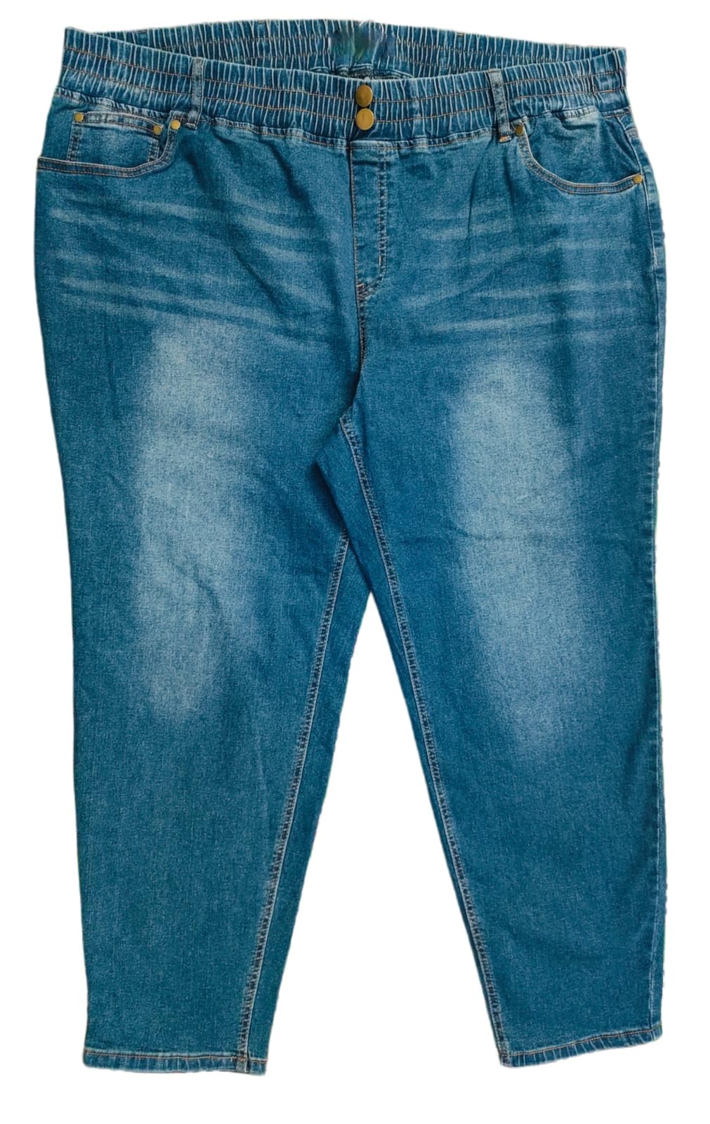 Plus Size Women Stretch Denim Slim Fit Jeans Pull On (No Zip) - MID Rise -Faded Denim Blue Color - Elastic Waist Size 52 to 54 inch-image-38