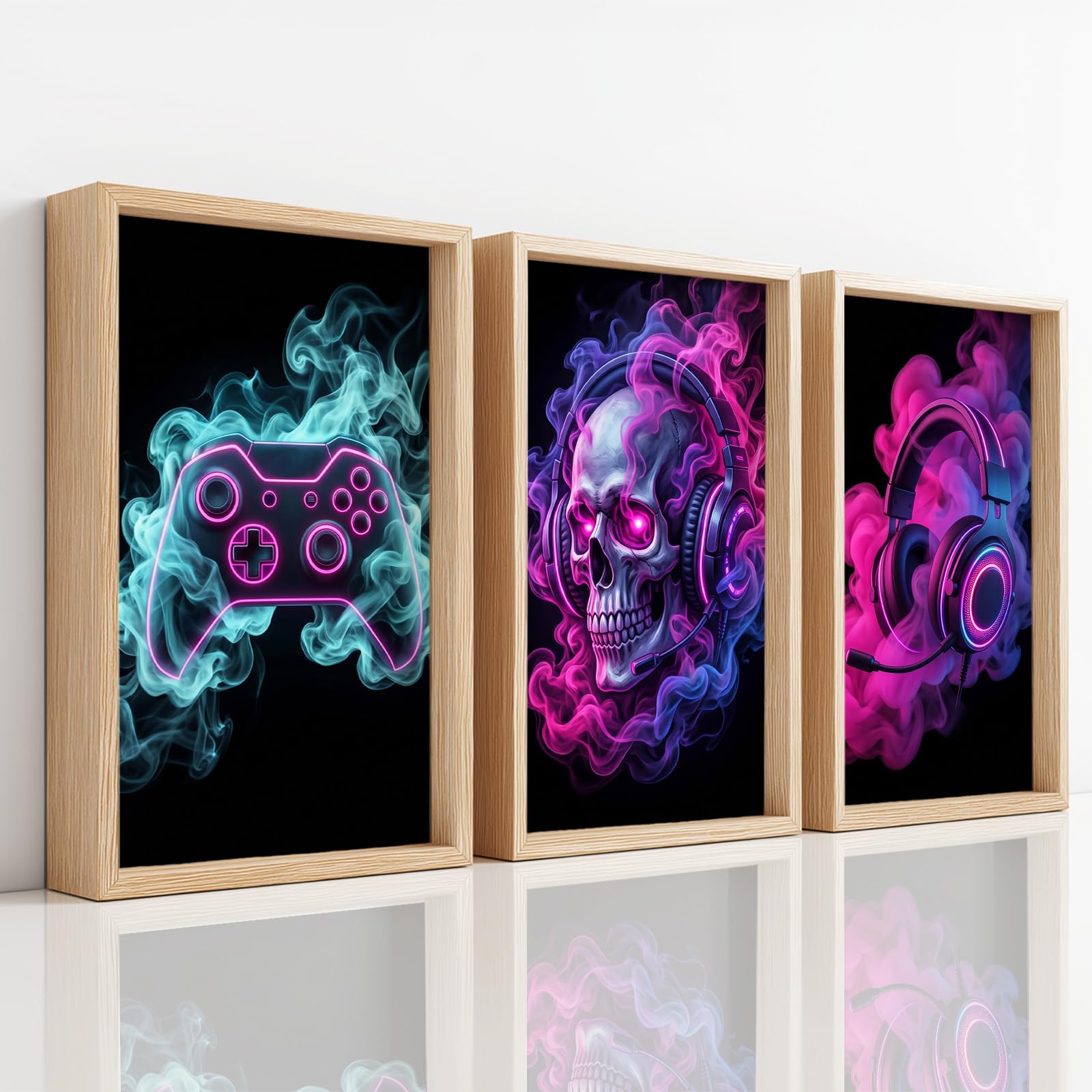 Générique Impression sur Toile Tableaux Decoratifs Muraux Déco Fantaisie Gaming 50 x 70 cm Decoration Murale Peinture, Néon Casque Manette, Pour Chambre Maison