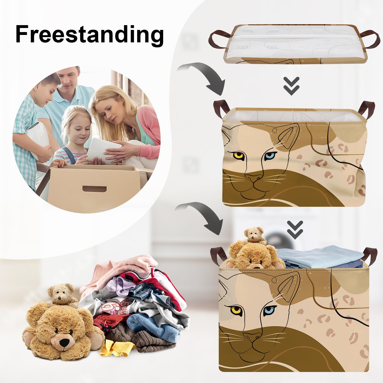 HUUMONSS Leopard Print Storage Basket Collapsible Clothes Laundry Hamper Large Boho Geometric Woman Lady Gift Box Bin for Bedroom Brown - Image 3