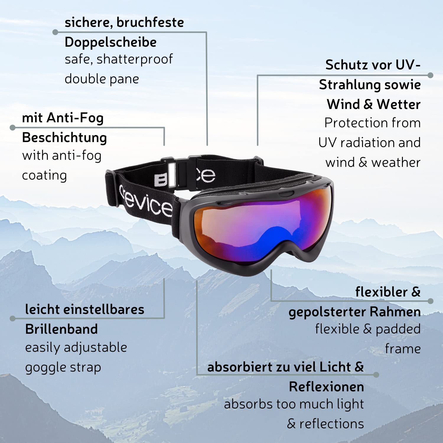 Black Crevice Black Crevice gogle narciarskie dla osób noszących okulary, czarne Uniseks Skibrille