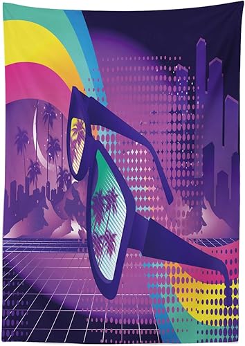Miniatura 2 de Ambesonne Synthwave - Mantel retro futurista con palmas y rascacielos, arcoíris y lentes, mantel rectangular para decoración de comedor y cocina, 60