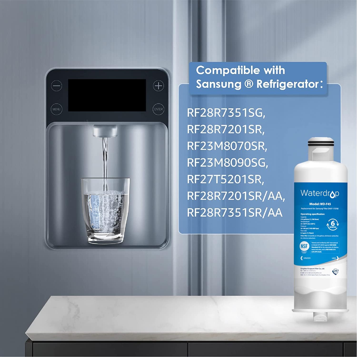 Waterdrop DA97-17376B Filtre à Eau pour Réfrigérateur, Compatible avec Samsung® HAF-Qin/EXP, DA97-17376B, HAF-Qin, DA97-08006C, Réduction des PFAS, PFOA/PFOS, Pack de 2