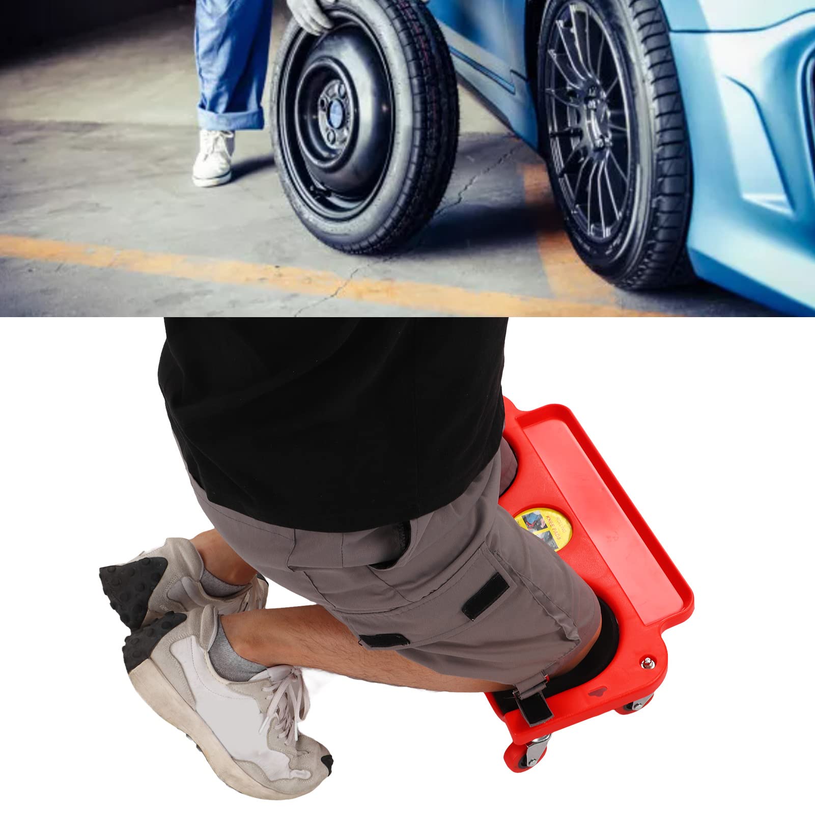 Rolling Knee Dolly Sliding Knee Pads Protector With 5 Swivel Castors Repair Tool Tray for Mechanic Carpenter Flooring Car Repair