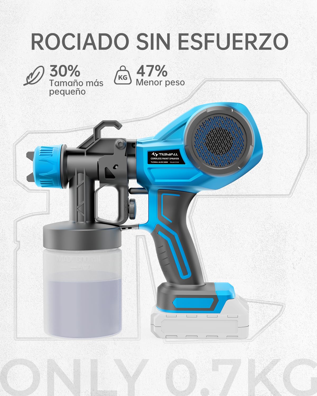 Tilswall Système de pulvérisation de peinture Alien500 sans fil pour Makita 18 V (sans batterie)