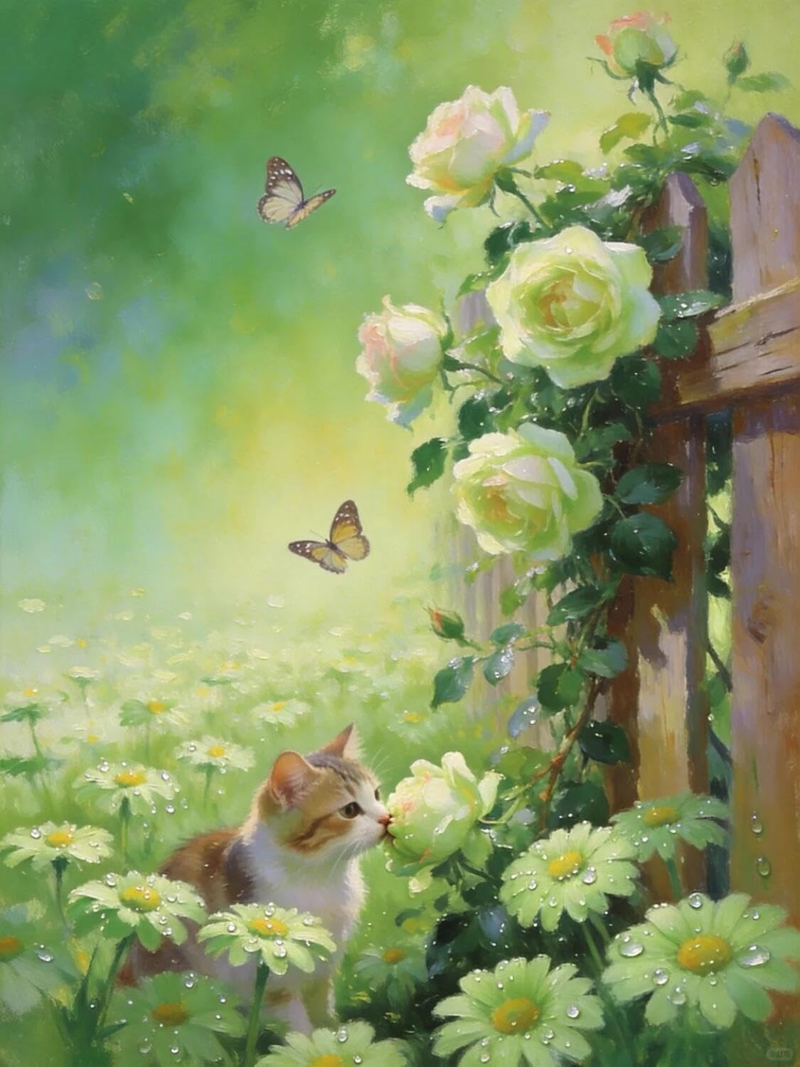 AxiangziK DIY Kits De Bordado Punto Cruz gato y rosas 11CT 80x100cm