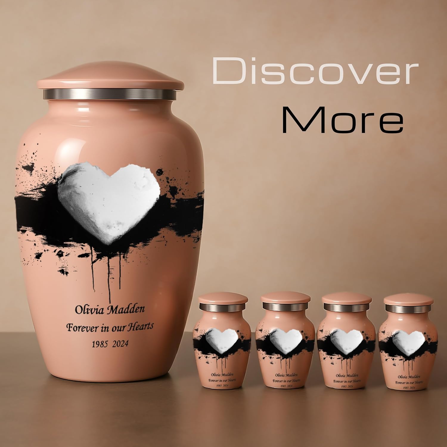 Heart Urns for Human Ashes for Women, Cremation urn for Ashes Adult Male, Funeral Urn for Ashes for Women & Man, Decorative Heart Urn (Pink, Large)