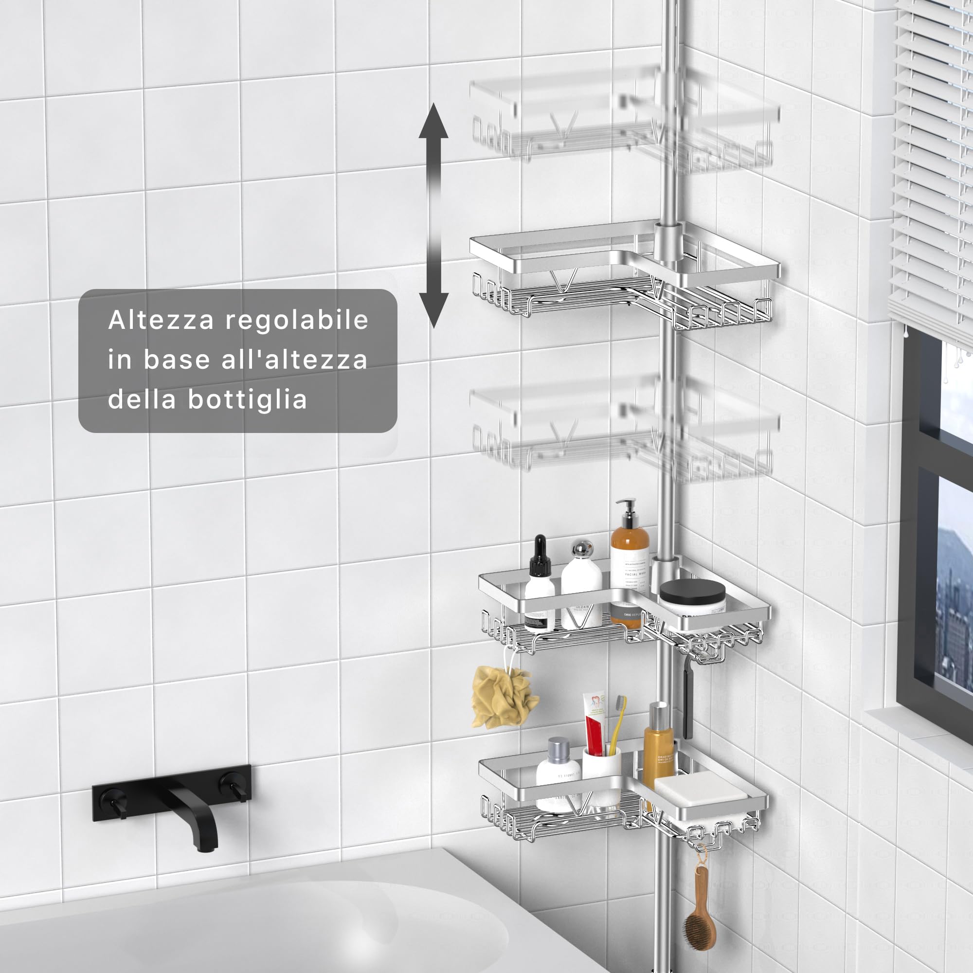 Kegii Telescopico Mensola Doccia - Mensola Bagno Angolare Porta Shampoo Doccia Argento Portaoggetti Doccia Acciaio Inox