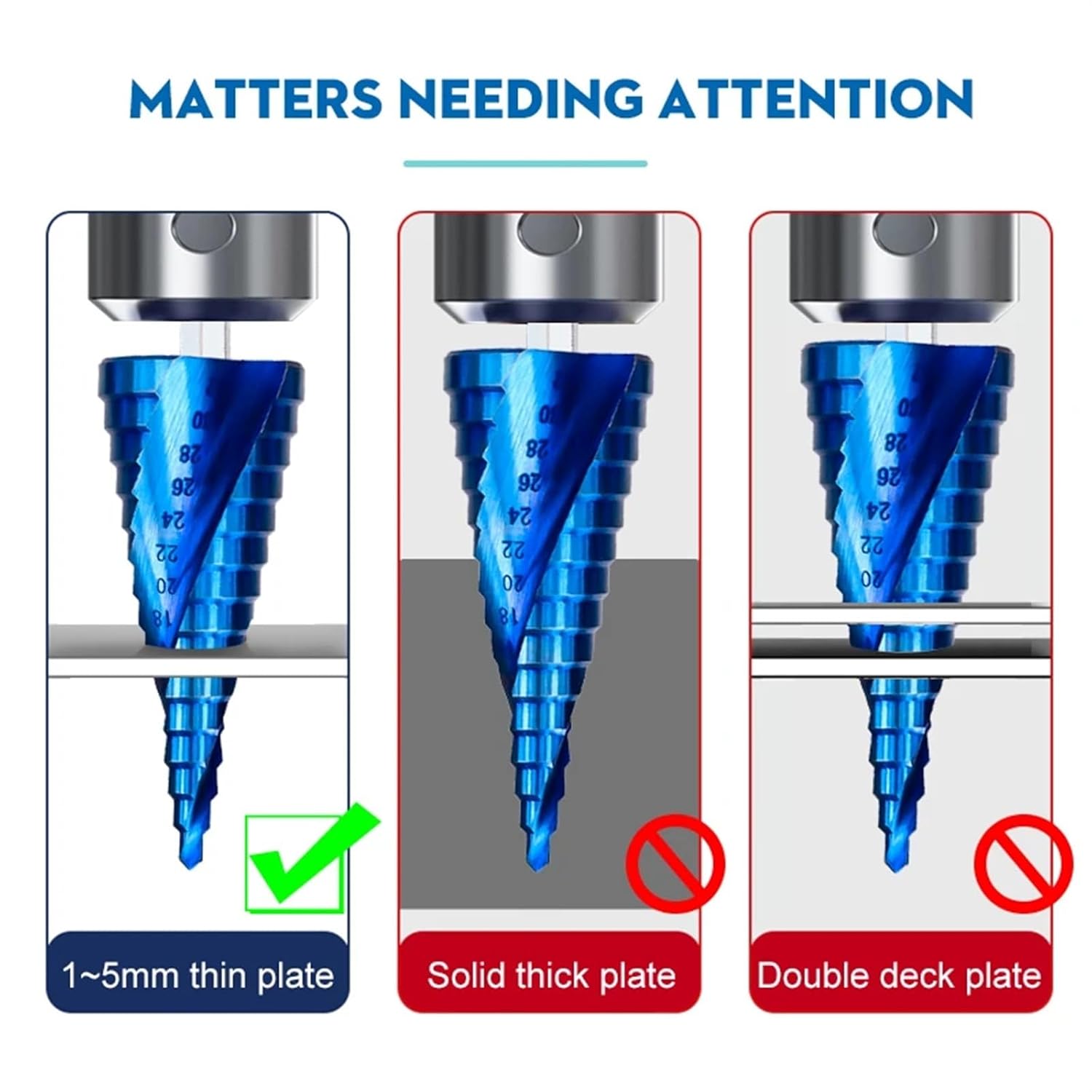 Step Drill Bit HSS 4-12 4-20 4-32mm Blue Coated Step Cone Drill Hex Shank Step Drill Bit 1Pcs(3pcs Straight)
