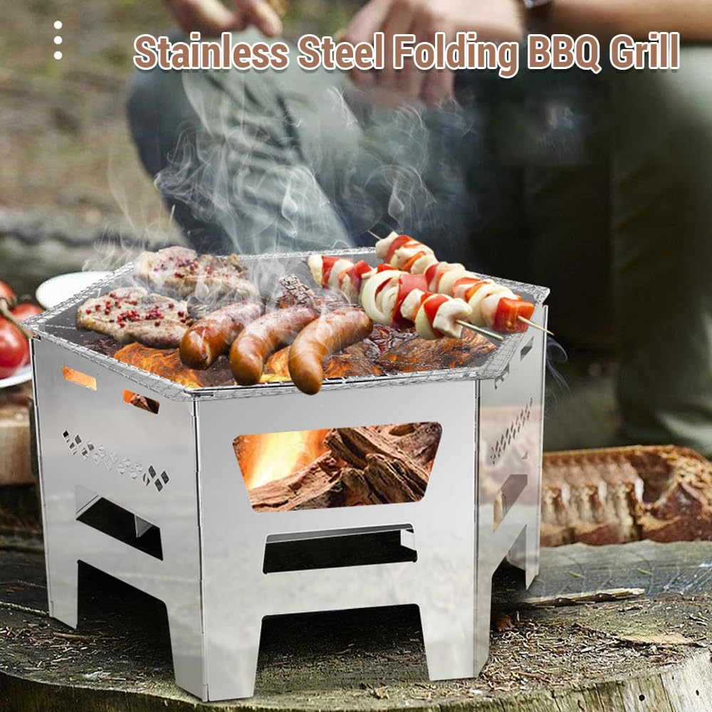 Domary Griglia a Carbone Portatile Griglia per Barbecue Pieghevole Stufa a Legna da Campeggio per Esterni in Acciaio Inossidabile Braciere con Custodia Portatile Ad Ampia