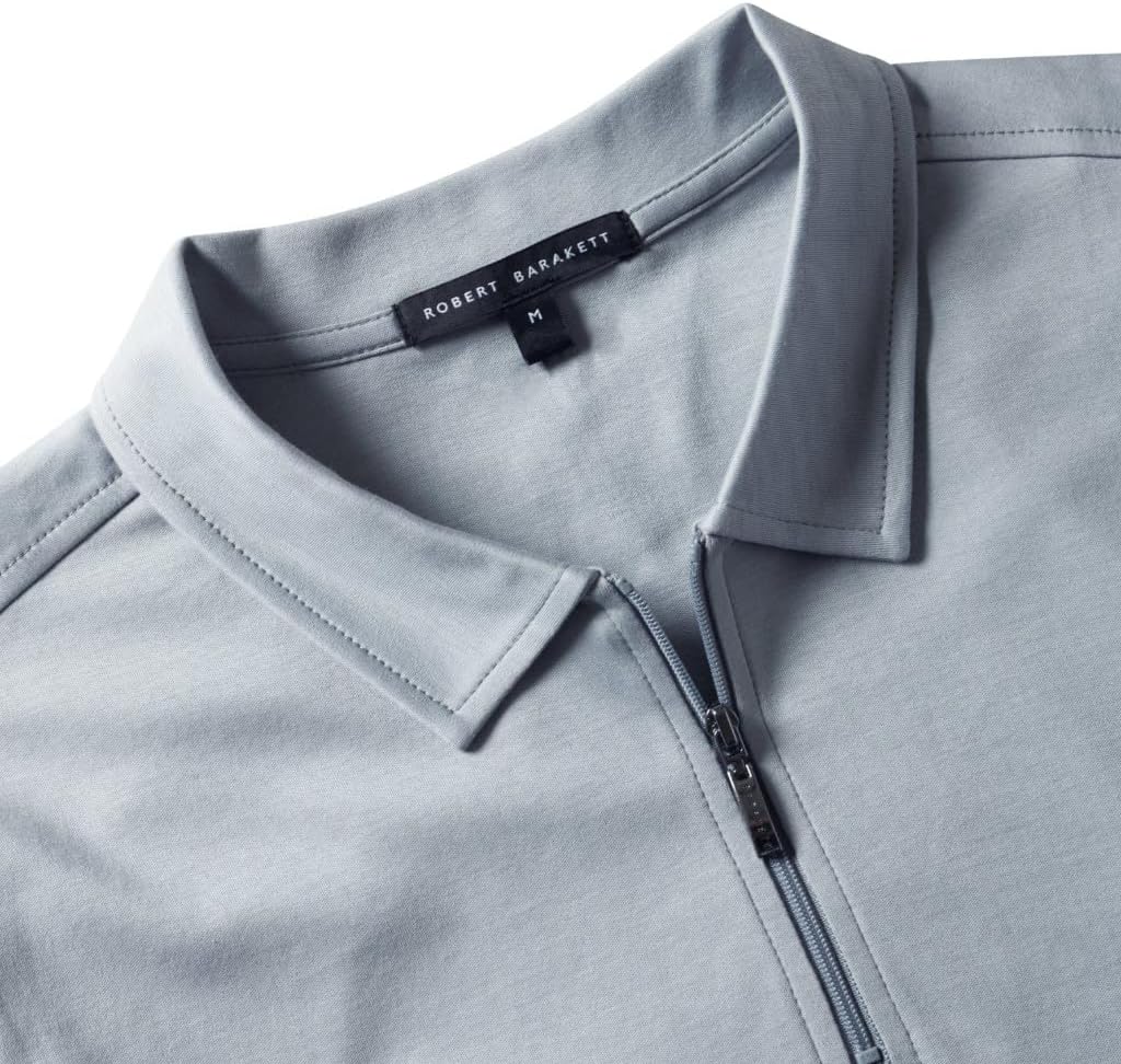 Robert Barakett Men's Long Sleeve USA Grown 100% Pima Cotton Zip Up Placket Polo Shirt - Image 2