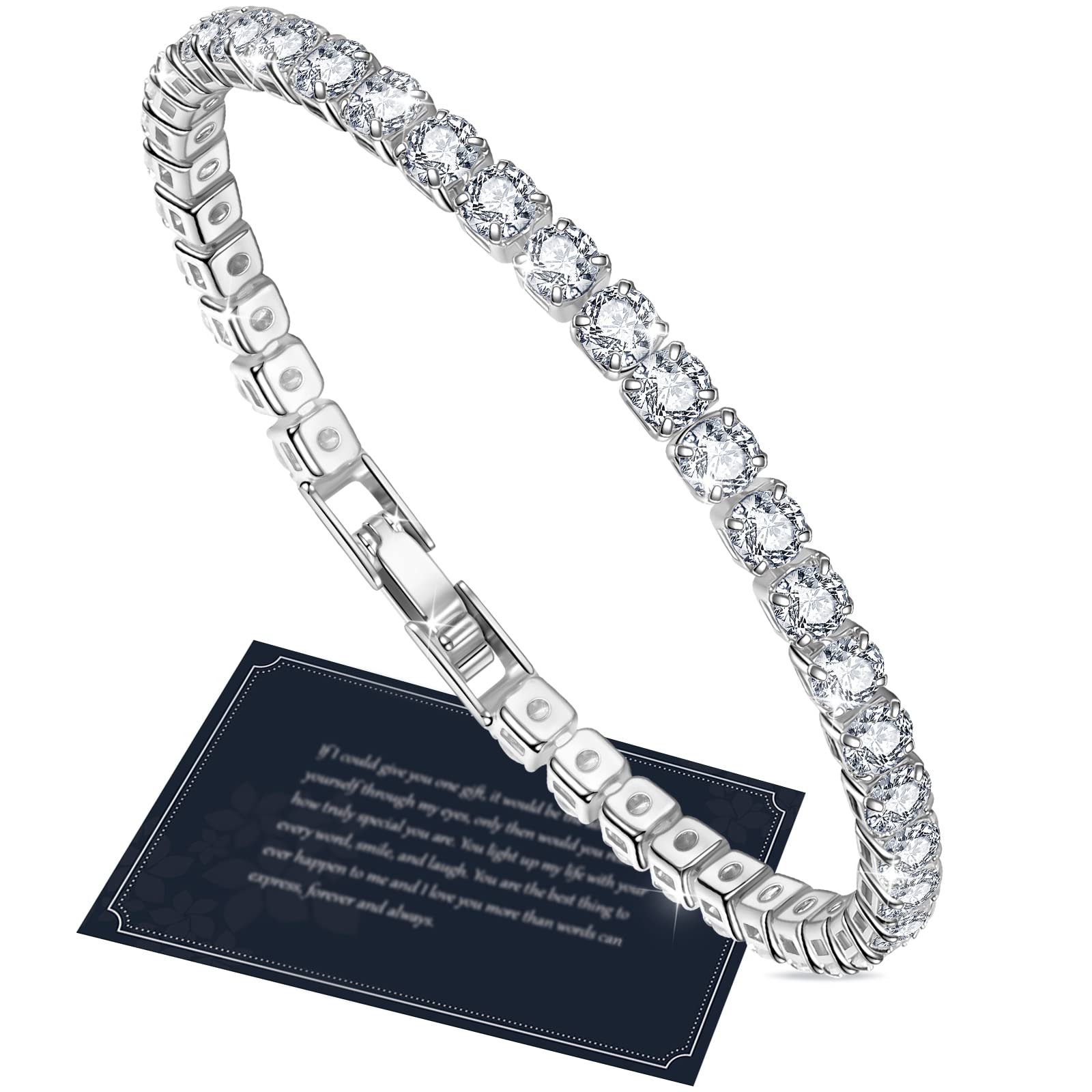 J.Fée 4MM Bracciale Tennis Argento, Tennis Bracciale Donna e Uomo con 5A Sparkle Zircone Regalo Donna Regalo Uomo