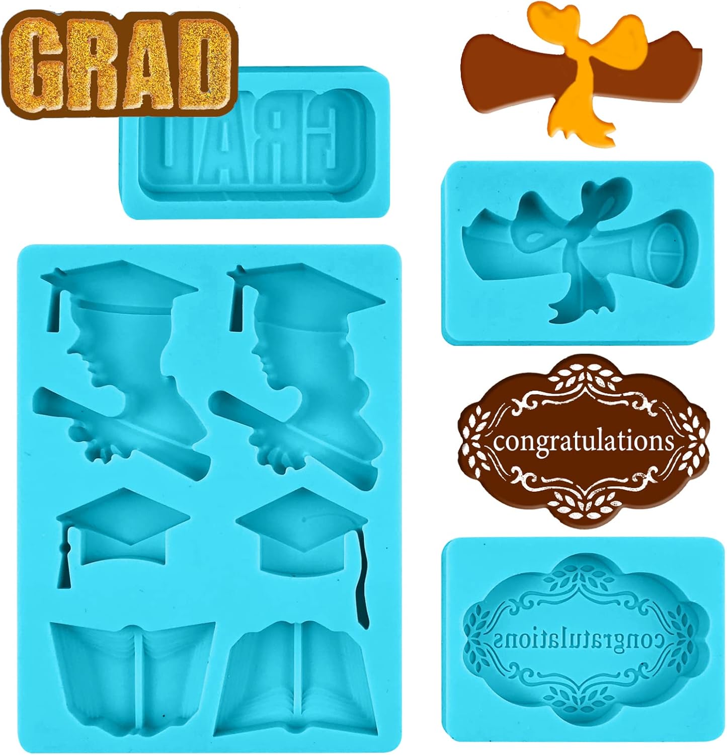 4 PCS Graduation Silicone Mold Grad Fondant Chocolate Molds