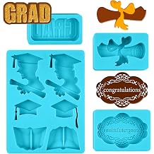4 PCS Graduation Silicone Mold Grad Fondant Chocolate Molds Diploma Graduation Cap Resin Mould for Party Candy Cookie Cupcake Cake Decoration Blue