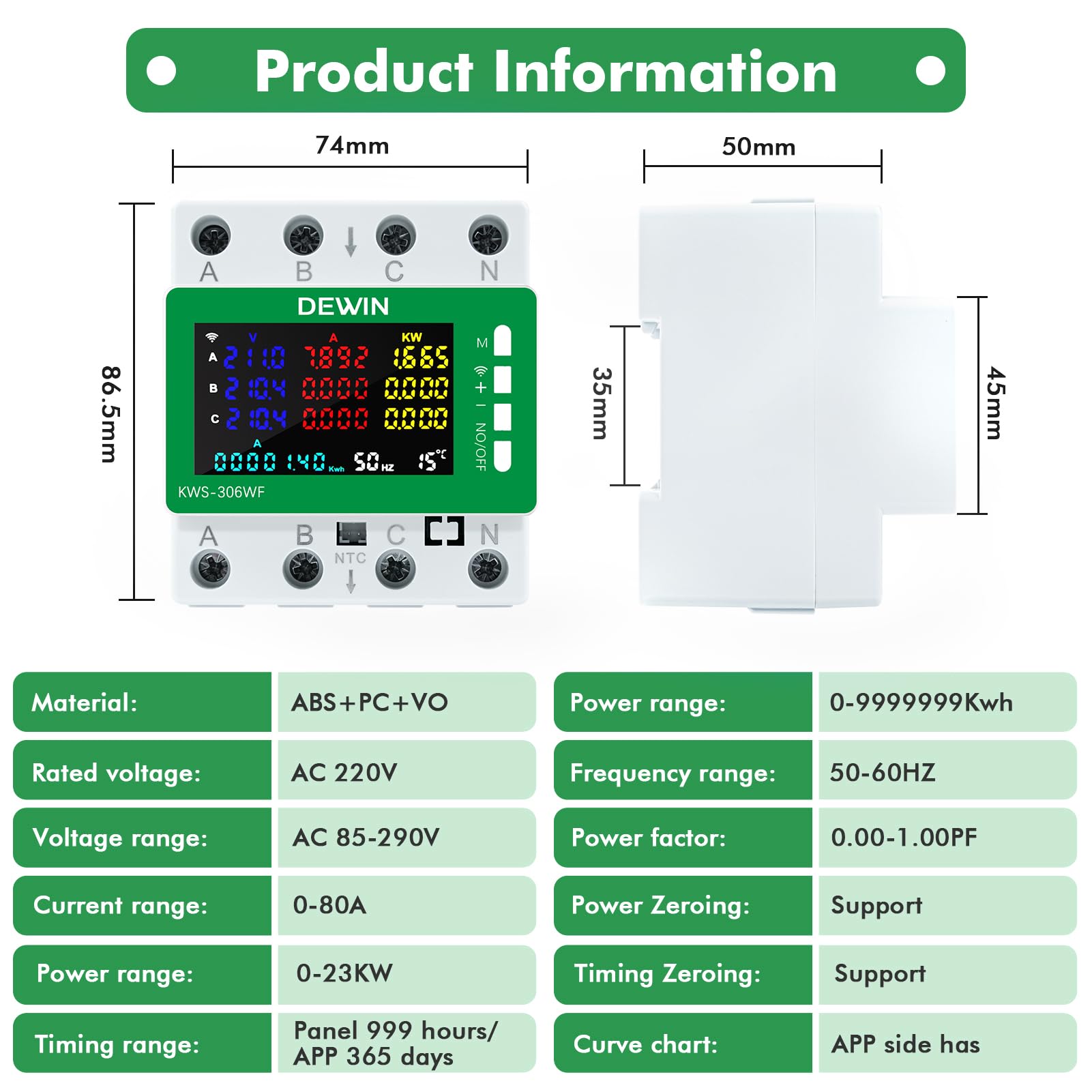 Wlan Tuya Smart Meter AC 85-290V 0-80A Cyfrowy miernik zużycia energii elektrycznej z pomiarem, wyłączanie pamięci, ochrona przed przeciążeniem