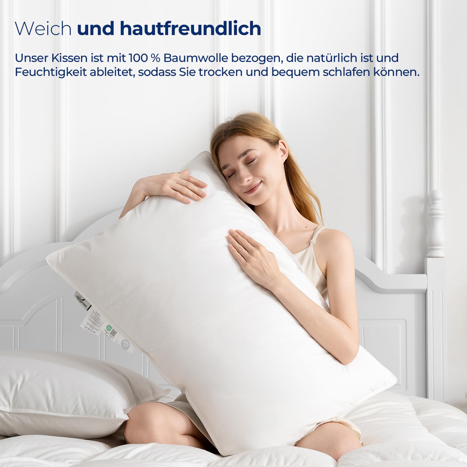 Almohada de Plumón 40x80 Almohada Plumas 40x80 cm Almohada para Dormir de Hotel de 3 Cámaras, Funda 100% Algodón y Relleno de Pluma, Certificado Ökotex (800 g, 1 Unidad)