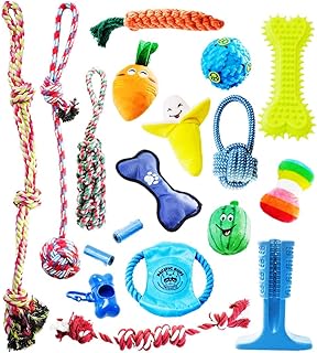 Pacific Pups Products supporting pacificpuprescue.com - 18 Piece Dog Toy Set with Dog Chew Toys, Rope Toys for Dogs, Plush Dog Toys and Dog Treat Dispenser Ball - Supports Non-Profit Dog Rescue