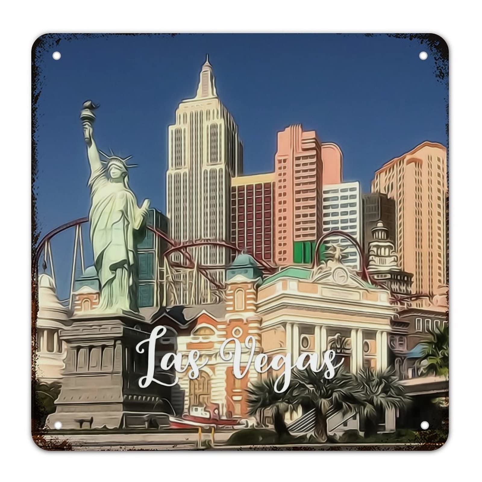 Paysage urbain de Las Vegas sur panneau aluminium rétro pour salon et cuisine