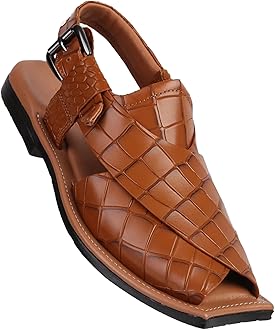 Generic Men's Croc Print Leather Peshawari Chappal Sandals - Handmade Traditional Footwear