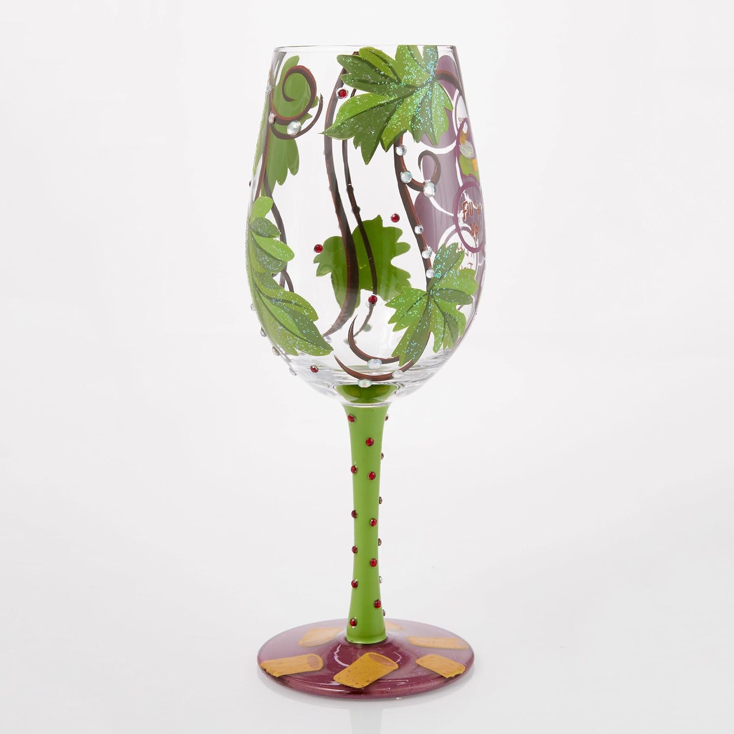 Enesco Lolita Wine Not Fill 'er Up Hand-Painted Artisan Wine Glass, 15 Ounce, Multicolor