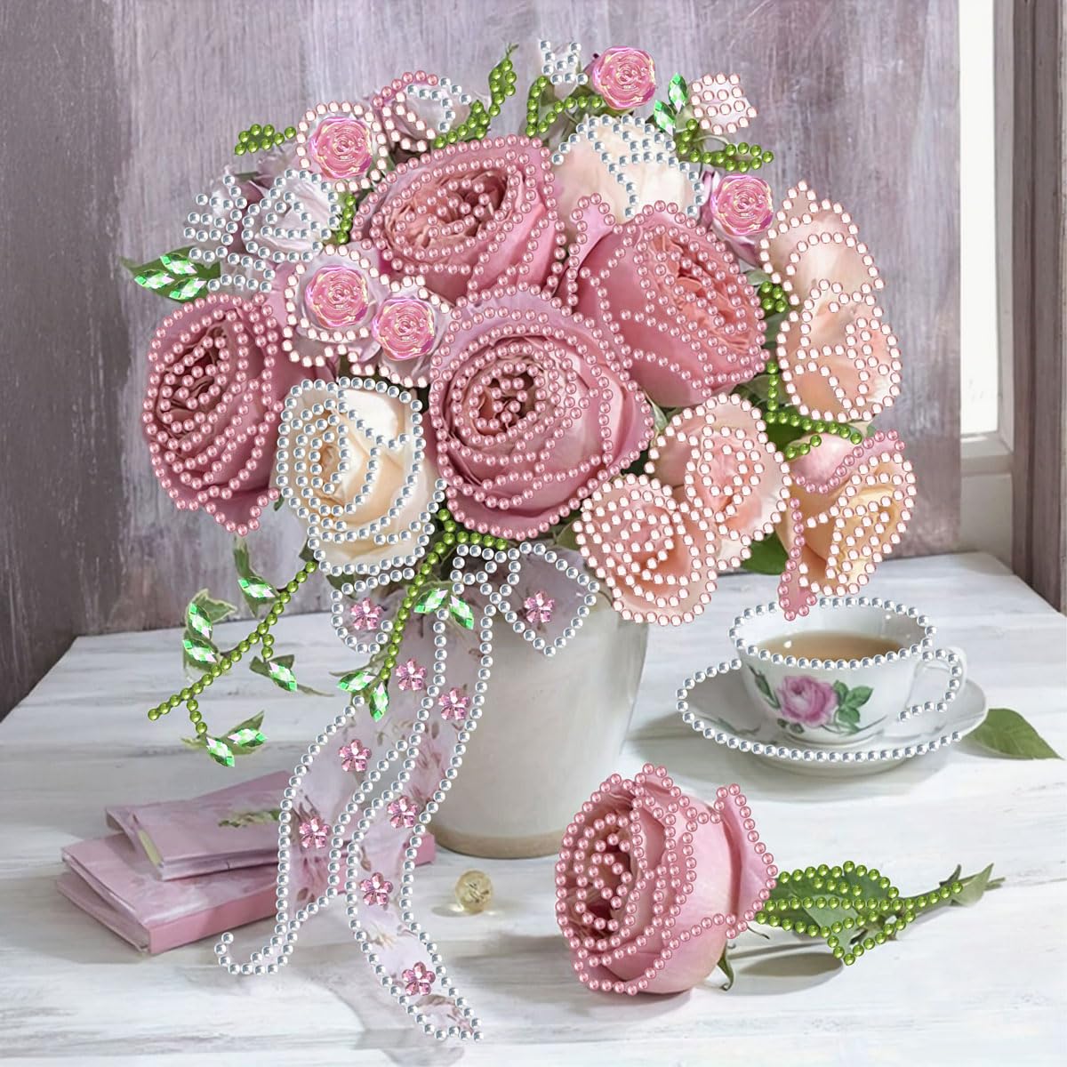 LEADINTOP ダイヤモンドアート バラの花 不規則ビーズ 30X30cm ビーズアート キット モザイクアート 人気 初心者 大人 子供 DIY 手作り 手芸キット プレゼント 芸術品 装飾