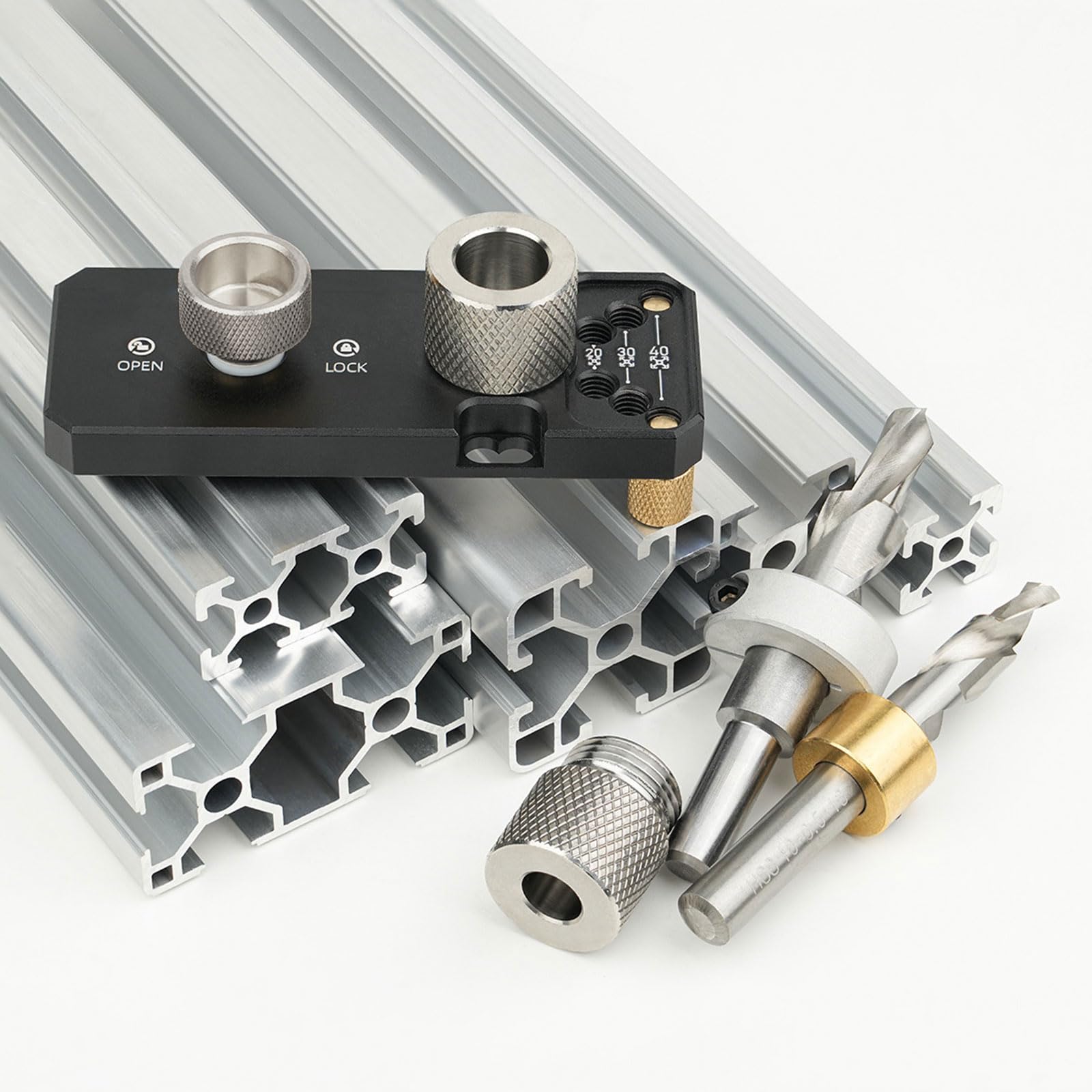 Aluminium Bohrlehre, Aluminium Profil Bohrhilfe Aluprofil Bohrlocher Locator mit M6/M8 Stufenbohrer, Selbstzentrierendes Bohrführung Stanzer Locator für Aluprofile Der 2020, 2040, 3030, 3060 und 4040