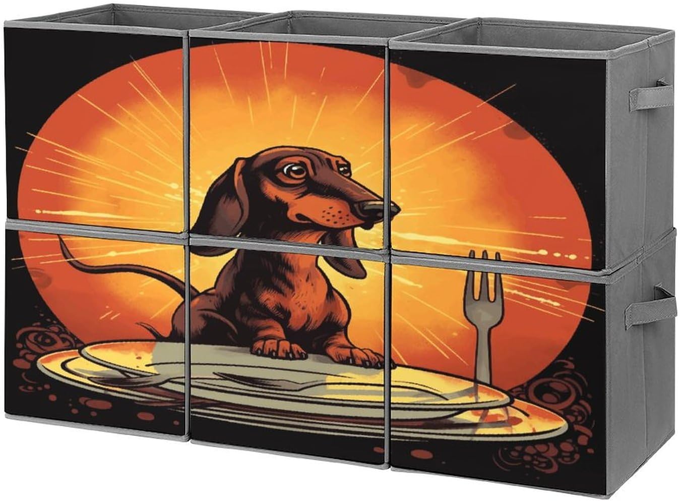 Multi Use Organizer Bins, Dachshund Printed Storage Bins, Foldable Storage Baskets Are Suitable For Bedrooms, Offices, And Cars