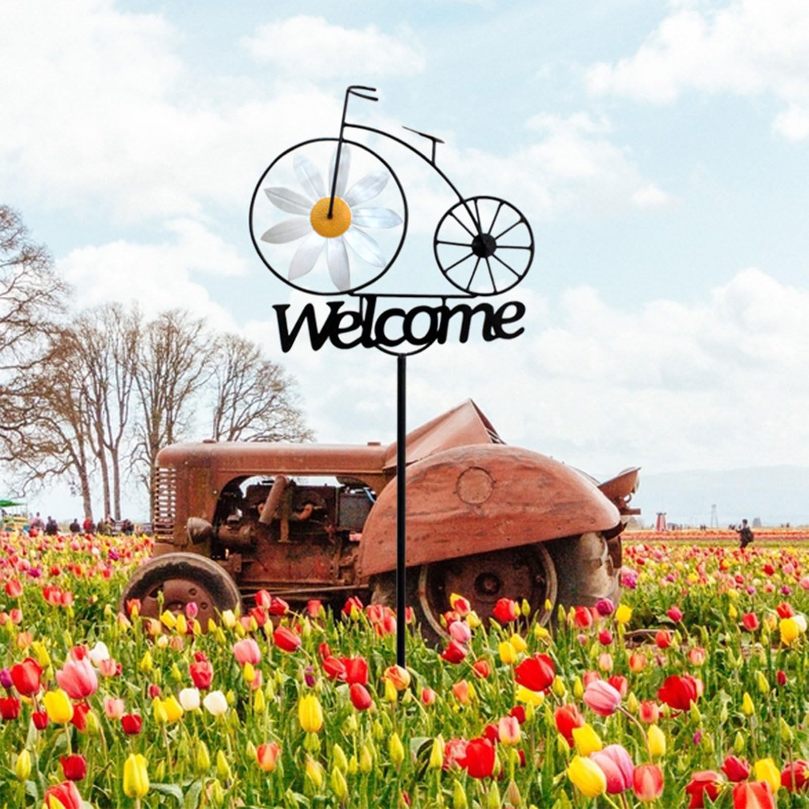 Piquet de bienvenue pour jardin, vélo, moulins à vent, décoration d'extérieur en forme de fleur pour décoration de cour