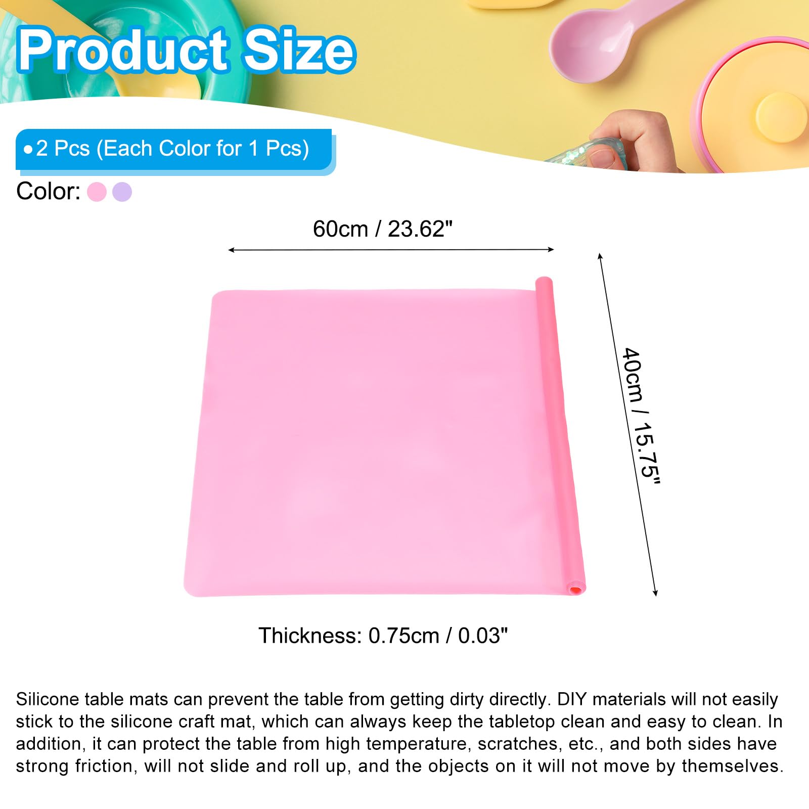 PATIKIL Silikon-Bastelmatten 2er-Set – 40x30 Cm, 0,55 Mm Dick | Für Harz, Ton, Farbe, Hitzebeständig & Rutschfest