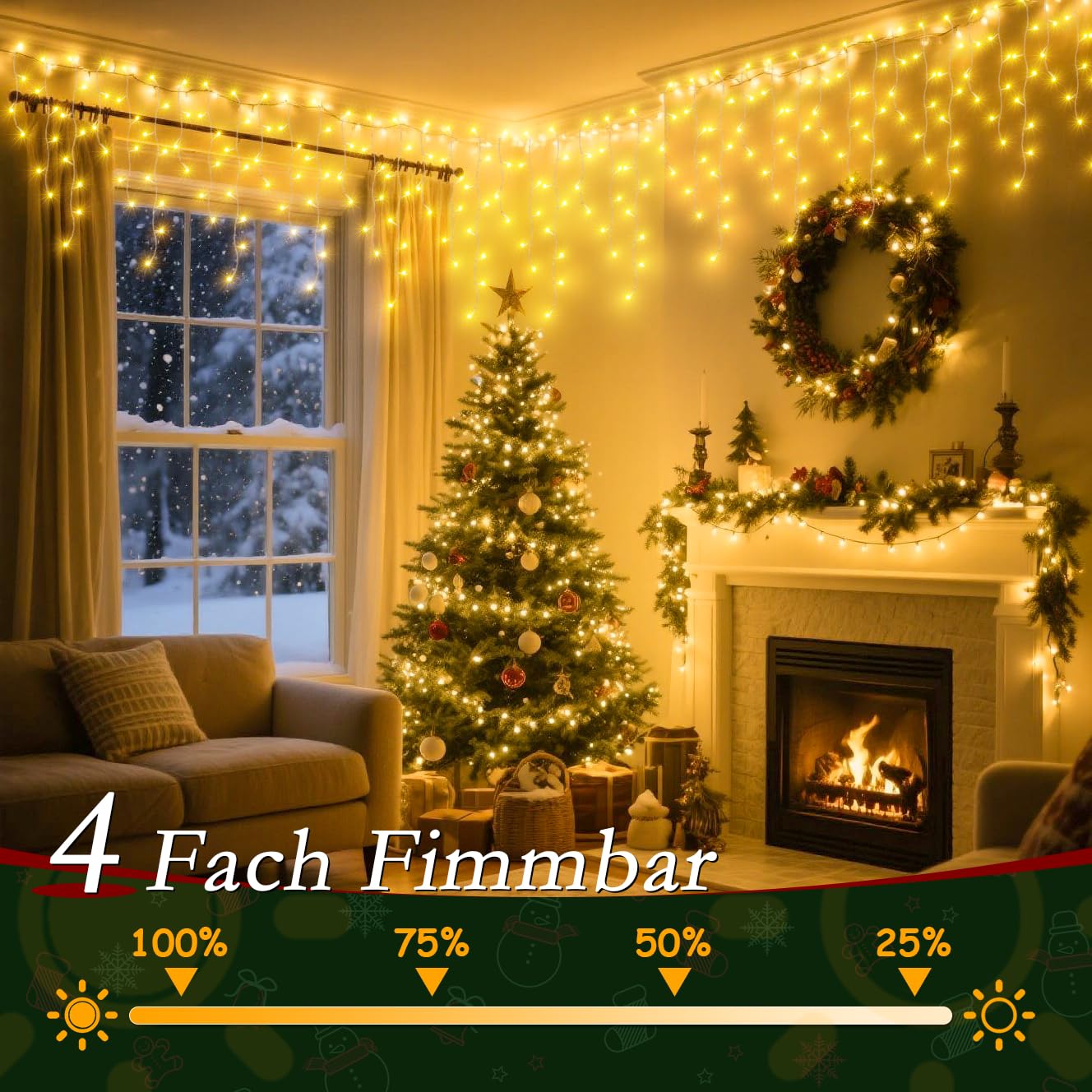 Eisregen Lichterkette Außen Warmweiß 486 LEDs, Fernbedienung, 4 Helligkeitsstufen, 8 Modi, Timer, IP44, 12m, Weihnachtsbeleuchtung für Balkon, Fenster, Garten